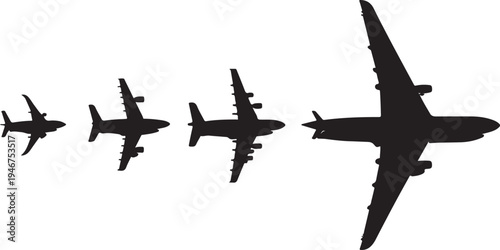 Evolution of aircraft designs from small to large commercial airplanes Vector