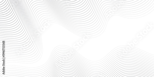 Abstract Gray Wavy Line Gradient Background, Minimalist White Vector Pattern with Topographic Contour Curves and Dynamic Fluid Linear Texture
