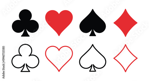 Suit deck of playing cards, hearts, diamonds, clubs, spades, traditional playing card symbols