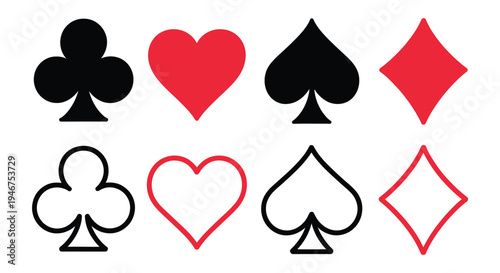 Suit deck of playing cards, hearts, diamonds, clubs, spades, traditional playing card symbols