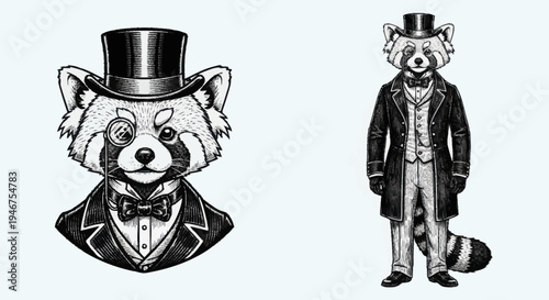 Red Panda Dressed in Formal Attire with Top Hat.