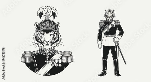 Tiger General in Military Uniform Portrait and Full Body.