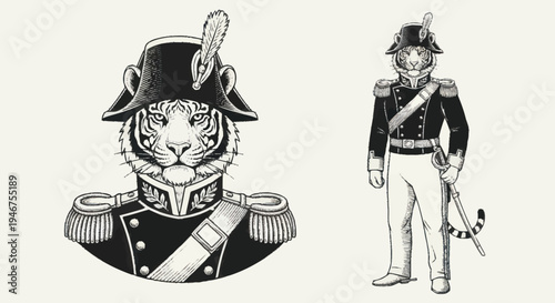Tiger in Military Uniform Illustration.