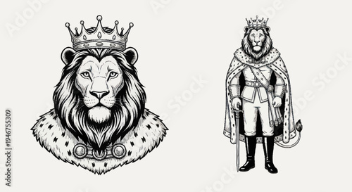 Majestic Lion King Illustration with Crown and Royal Attire.