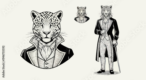 Anthropomorphic Leopard Dressed in Victorian Attire.