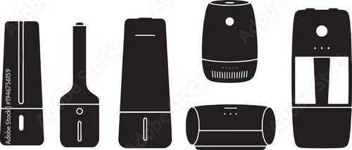 Black Solid Air Purifier Silhouettes Set of Six on White Background