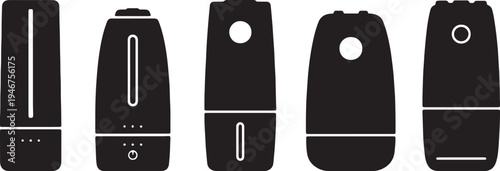 Black Solid Air Purifier Silhouettes Set of Six on White Background