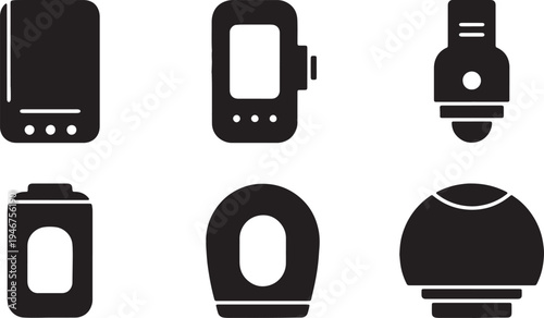 Black Solid Air Quality Monitor Silhouettes Set of Six on White Background
