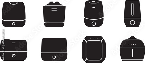 Black Solid Air Purifier Silhouettes Set of Six on White Background