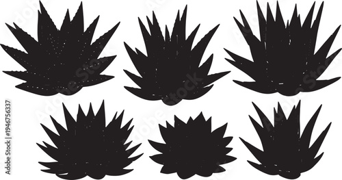 Black Solid Aloe Vera Plant Silhouettes Set of Six