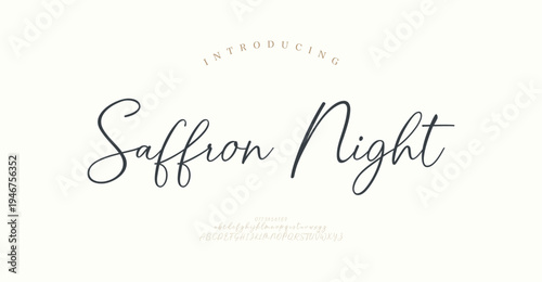 Saffron Night, Beauty Luxury Script font alphabet logo. Typography beautiful fashion elegant classic letters serif italic fonts decorative wedding vintage retro logos. vector illustration
