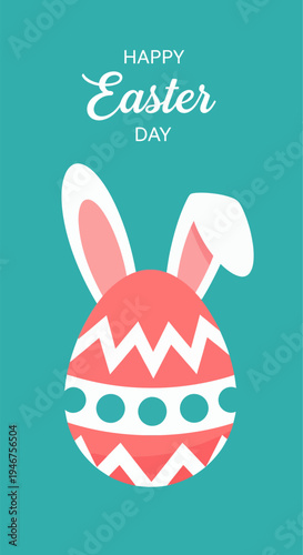 Happy Easter day design featuring a cute cartoon bunny rabbit ear with colorful egg illustration vector