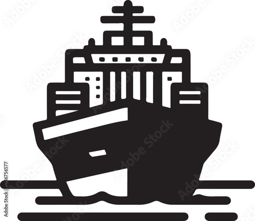 Black and white illustration of a large cruise ship sailing on calm waters Vector