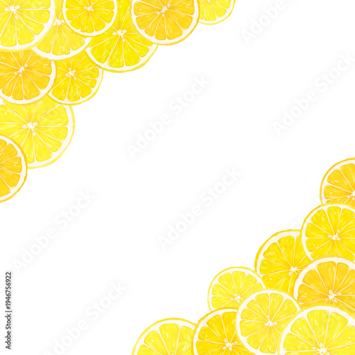 輪切りレモンの透過フレーム_上下斜め_正方形