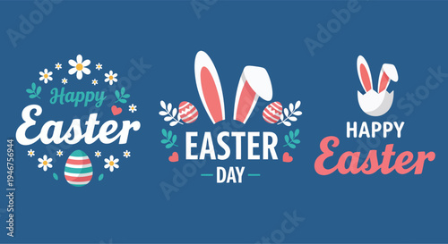 Easter day labels decorations, vector illustration