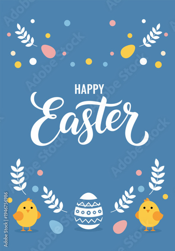 Happy easter day with eggs featuring a festive holiday greeting with a cartoon vector illustration