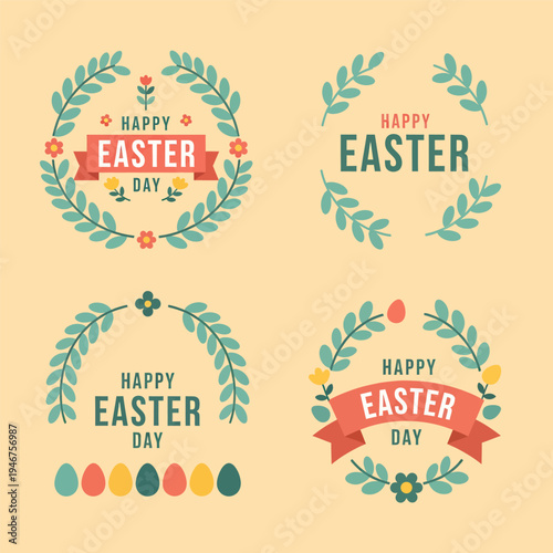 Tableau sur toile Easter day label decoration, vector illustration