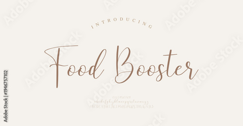 Food Booster, Elegant Script logo alphabet letters font. Typography luxury classic lettering serif fonts decorative vintage retro logos and number. vector illustration
