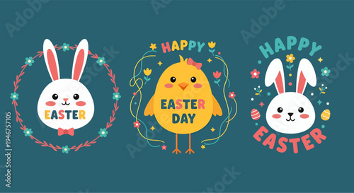 Easter day labels decorations, vector illustration