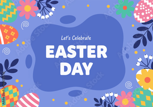 Let's celebration easter day banner, vector illustration design