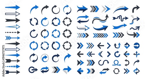 Abstract Arrow Set Showing Direction and Movement, Collection of Directional Arrows Icons Vector, Modern Arrow Symbols Set for Navigation and Design, Minimal Arrow Icons Pack for UI and Infographic