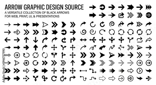 Abstract Arrow Set Showing Direction and Movement, Collection of Directional Arrows Icons Vector, Modern Arrow Symbols Set for Navigation and Design, Minimal Arrow Icons Pack for UI and Infographic