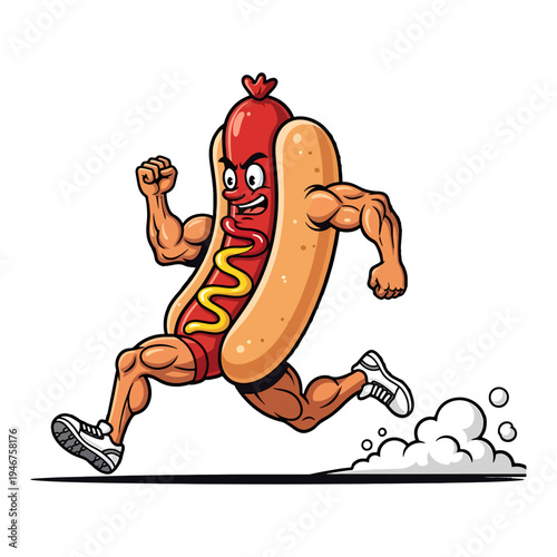 Animated hot dog character sprinting with enthusiasm and energy