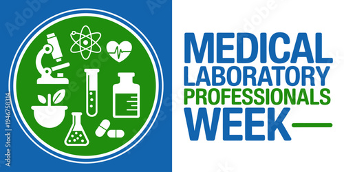 Medical laboratory professionals week awareness campaign logo with science icons