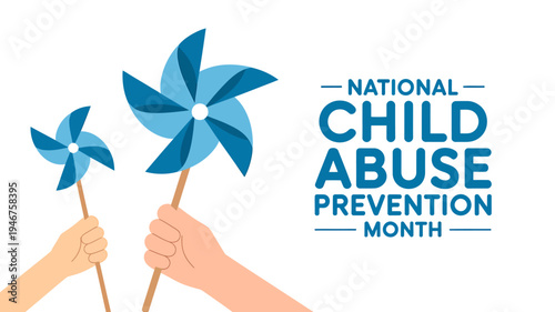 National Child Abuse Prevention Month awareness campaign with blue pinwheels in hands