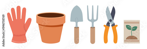 Gardening tools and accessories for planting and maintaining a garden