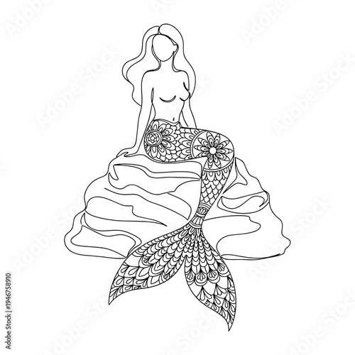 Elegant mermaid with intricate tail design resting on a surface