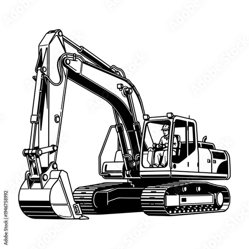 Operator controlling an excavator on a construction site