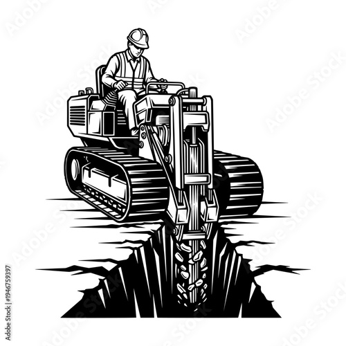 Construction worker operating a heavy-duty track-mounted drilling machine