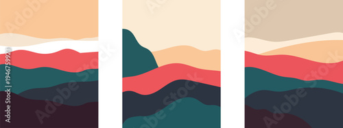 Abstract mountain landscape triptych art