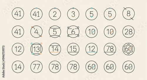 Numbers in Circles with Dashed Lines and Numbers Inside.