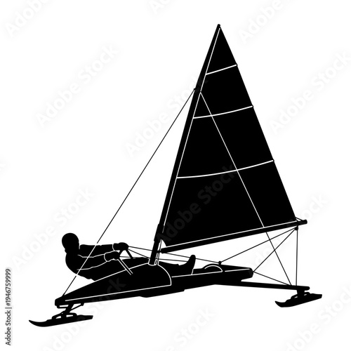 Vintage sailboat on ice skates gliding across a frozen surface