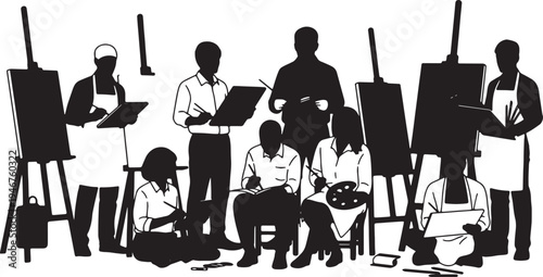 Black Solid Artistic Couples Painting Silhouettes Set of Six