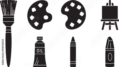 Black Solid Artistic Office Silhouettes Set of Six on White Background