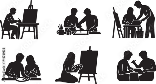 Black Solid Artistic Couples Painting Silhouettes Set of Six