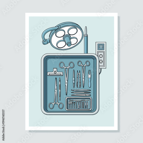 Medical Instruments and Illumination: A Sterile, Illustrated Depiction of Surgical Tools