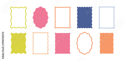 Set of zigzag frame, postage stamps with empty paper design, Zigzag edge and scallop edge. Colorful zigzag frame. Rectangle shape frame with zigzag edge. vector illustration.