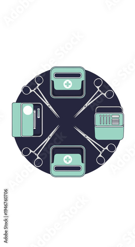 Medical Instruments Arranged in Circle Representing Surgical Procedures and Healthcare