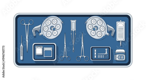 Medical Instruments Arranged On A Tray Depicting Surgical And Operative Equipment