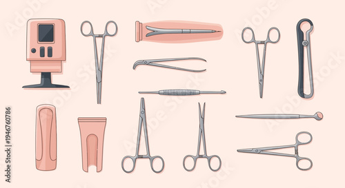 Medical Instruments Illustration Displaying Surgical Tools, Modern Design, Flat Style Concept