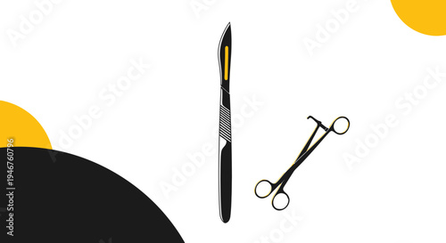 Medical Instruments Illustration Featuring Scalpel and Forceps on a Clean White Background