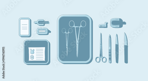 Medical Instruments Illustration Featuring Surgical Tools And Related Medical Items