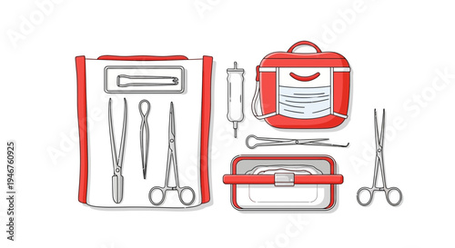 Medical Instruments Composition Depicting Surgical Tools and First Aid Equipment For Healthcare