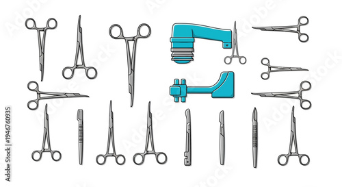 Medical Instruments: Comprehensive Collection Of Surgical Tools, Clamps, And Scalpels