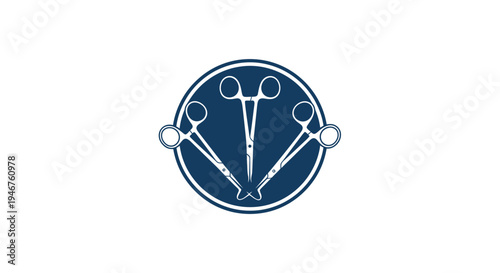 Medical Instruments Depicted Within a Dark Blue Circle Representing Surgical Precision