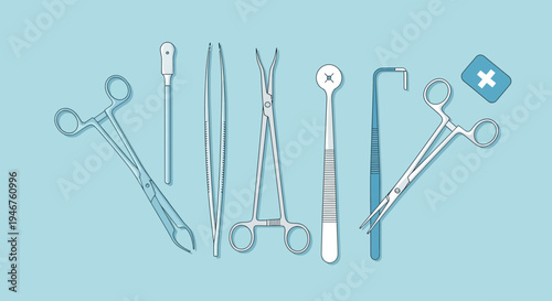 Medical Instruments Illustration On A Pastel Background Ready For Procedures And Surgery